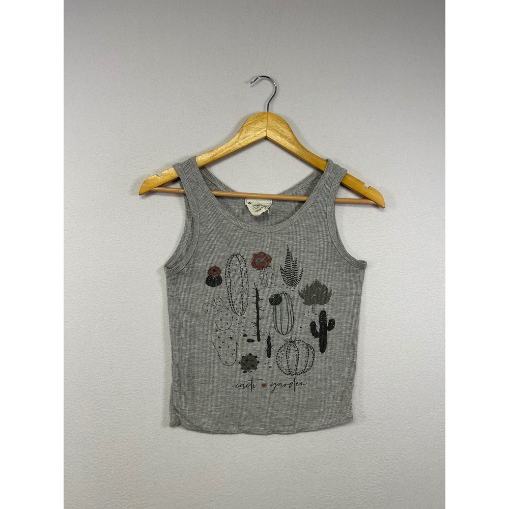 Desertcore French Pastry Womens Small Gray Cacti Garden Ribbed Graphic Tank Top